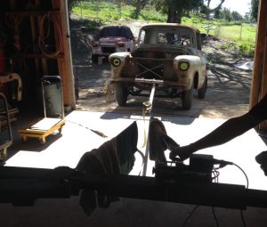 testing the winch setup used to haul truck into the barn