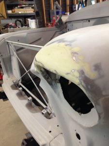 1956 Chevy truck fender after body filler and sanding
