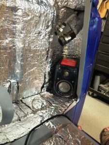 speaker installed in corner of 1956 Chevy truck cab