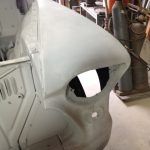 1956 Chevy truck fender repair after primer applied.